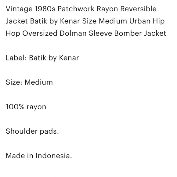 Vintage Y2k Patchwork Rayon Reversible Jacket Batik by Kenar - Picture 6 of 7